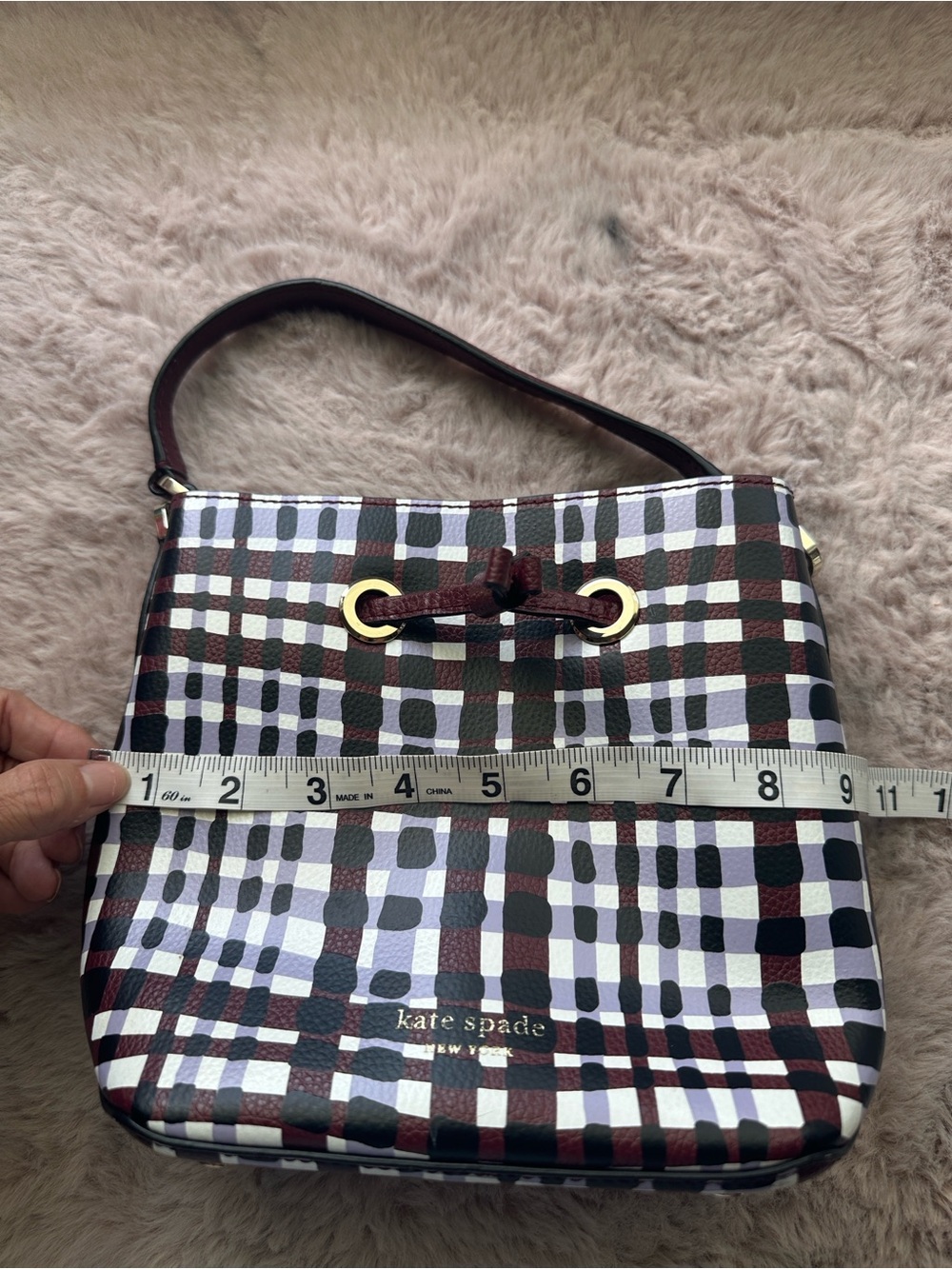 kate spade Mini Bucket Bag in Burgundy, Black & White Plaid - Picture 11 of 12